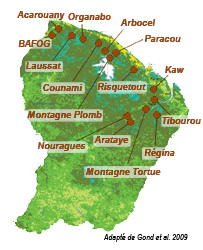 carte des sites du réseau GUYAFOR